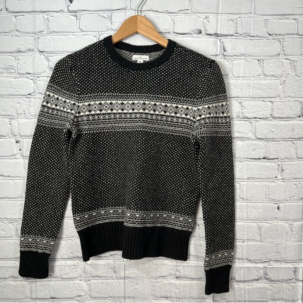 LL Bean Signature Nordic Fair Isle 100% Merino Wool Sweater Womens Size XS